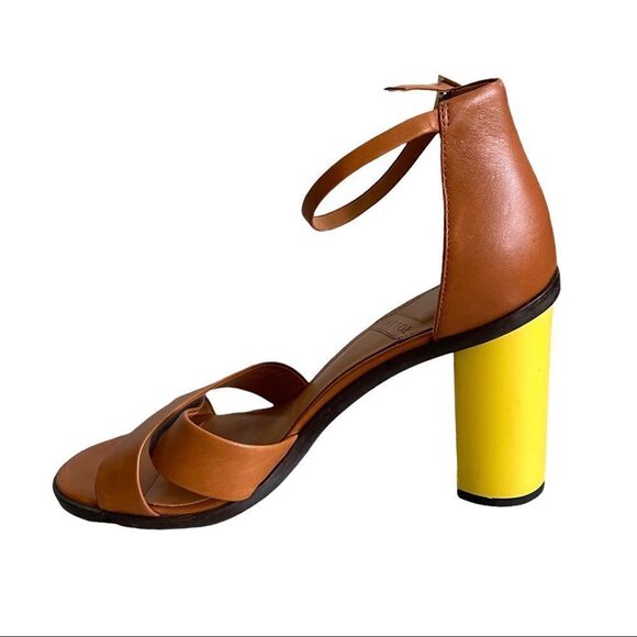 WF WHAT FOR Cognac Leather Yellow Heel Sandals 38 - Picture 6 of 15